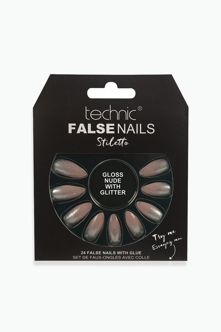 Technic Stiletto Gloss Nude Glitter False Nails  image number 1