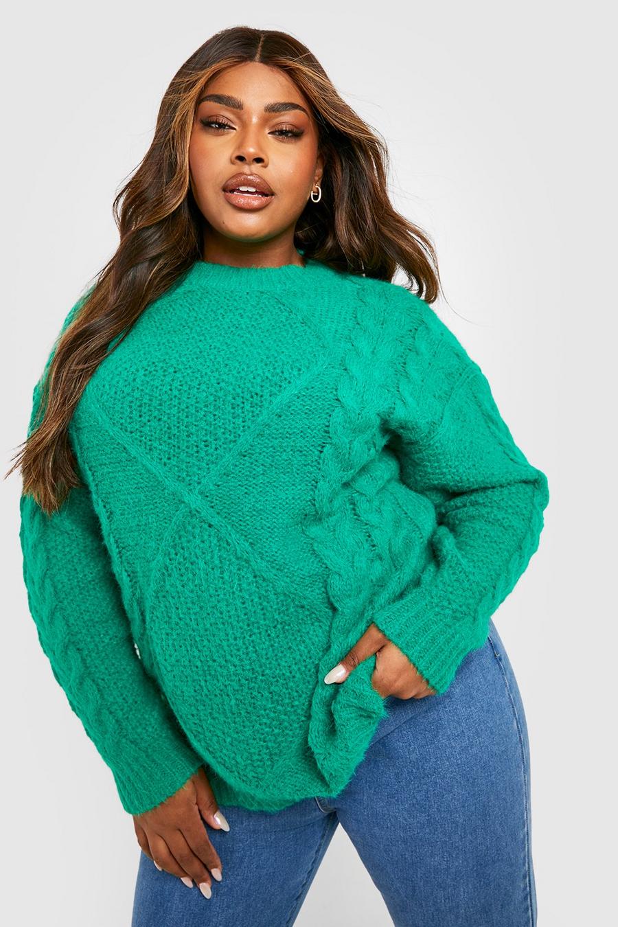 Green Plus Chunky Cable Knit Jumper  image number 1