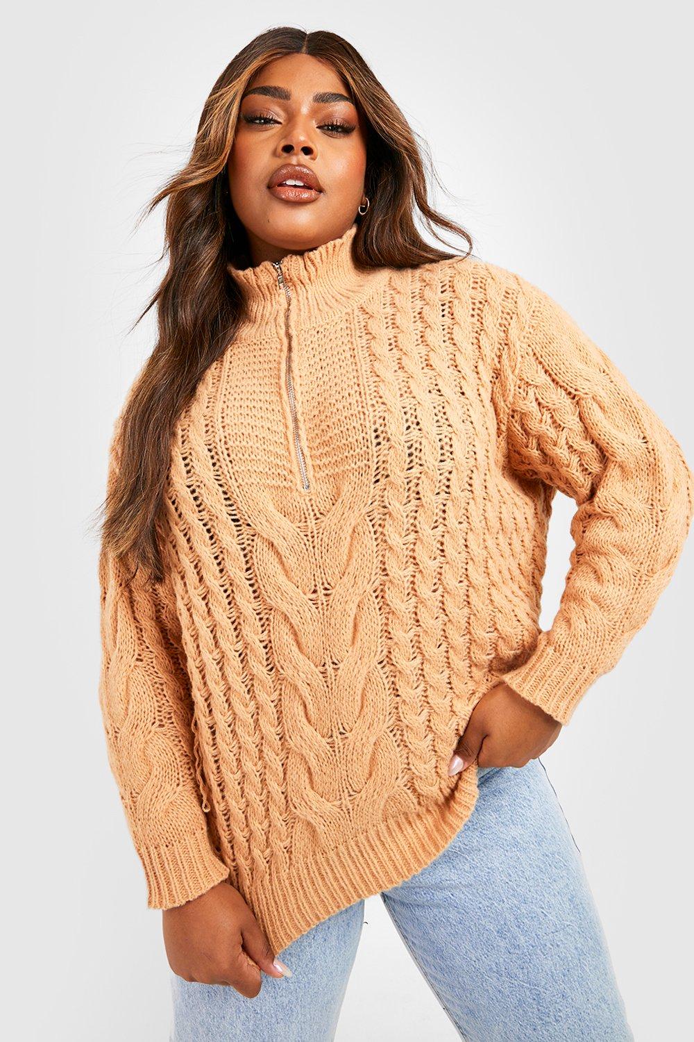 Plus Chunky Cable Knit Half Zip Sweater boohoo