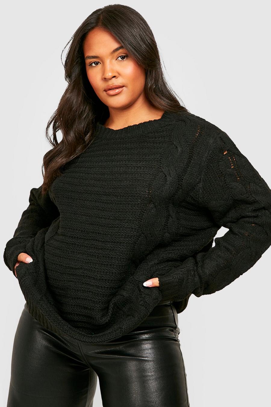 Black Plus Extra Chunky Cable Knit Jumper image number 1