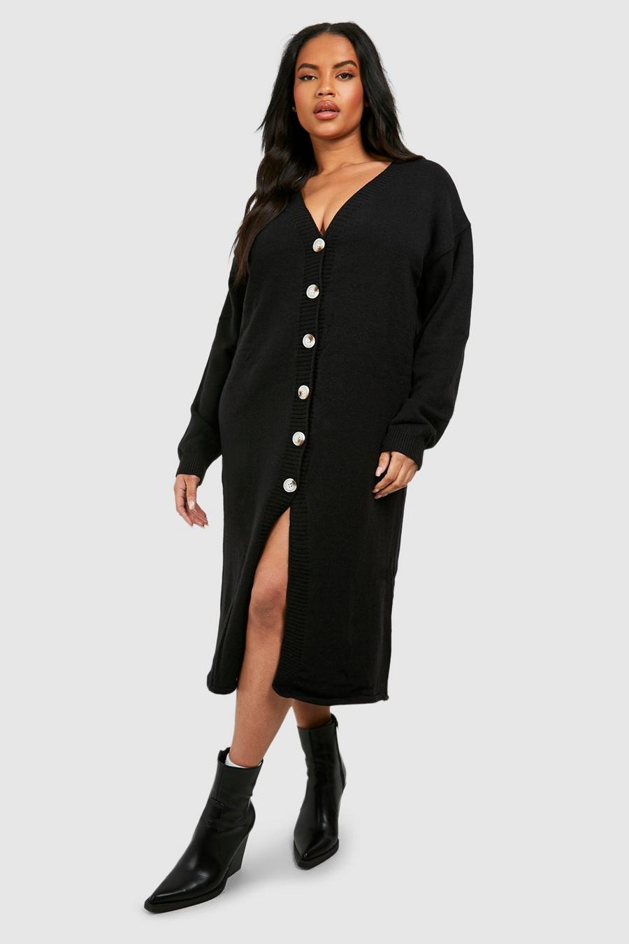 Black Plus Knitted Midi Cardigan Dress image number 1