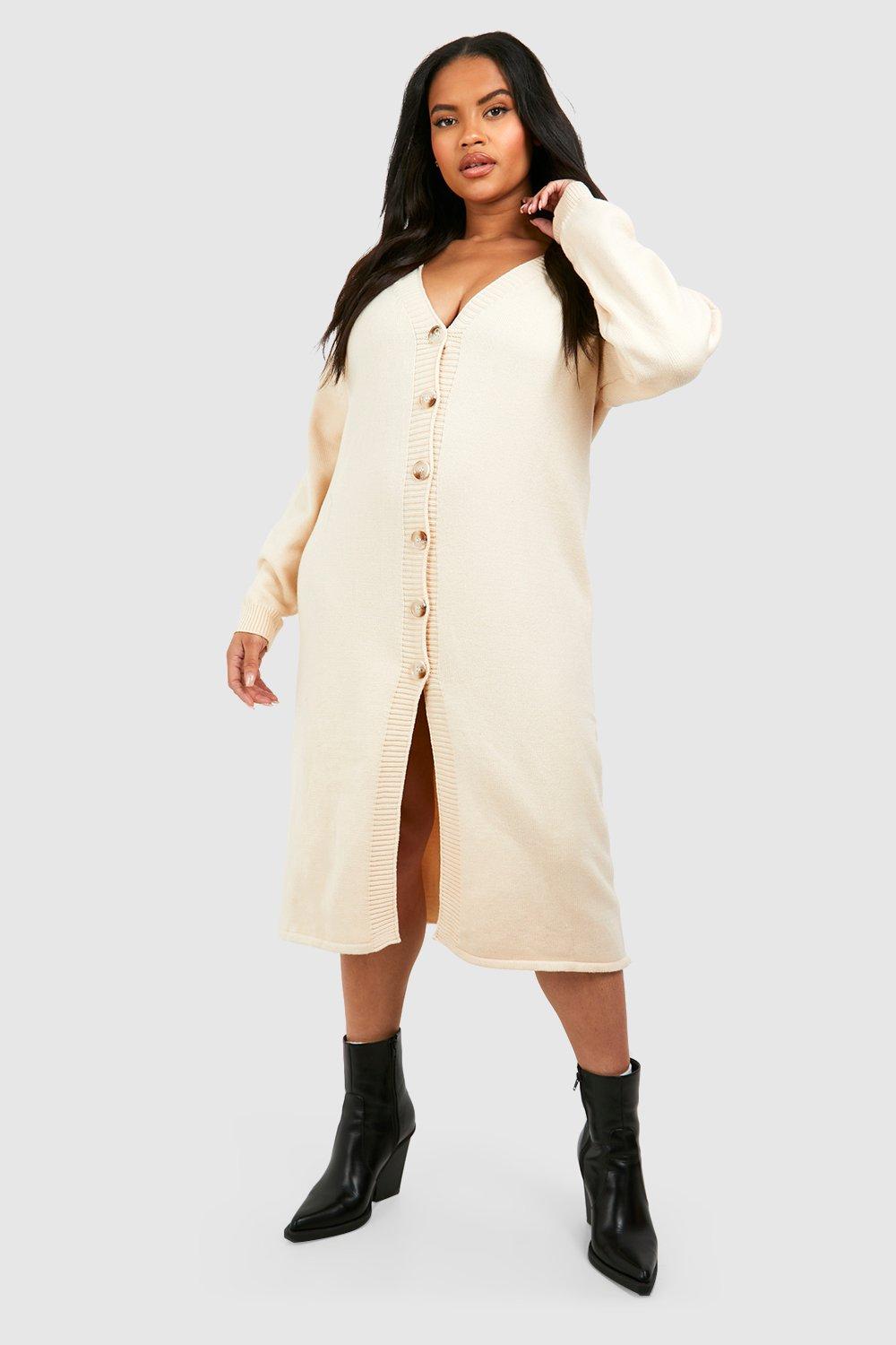 Plus Knitted Midi Cardigan Dress