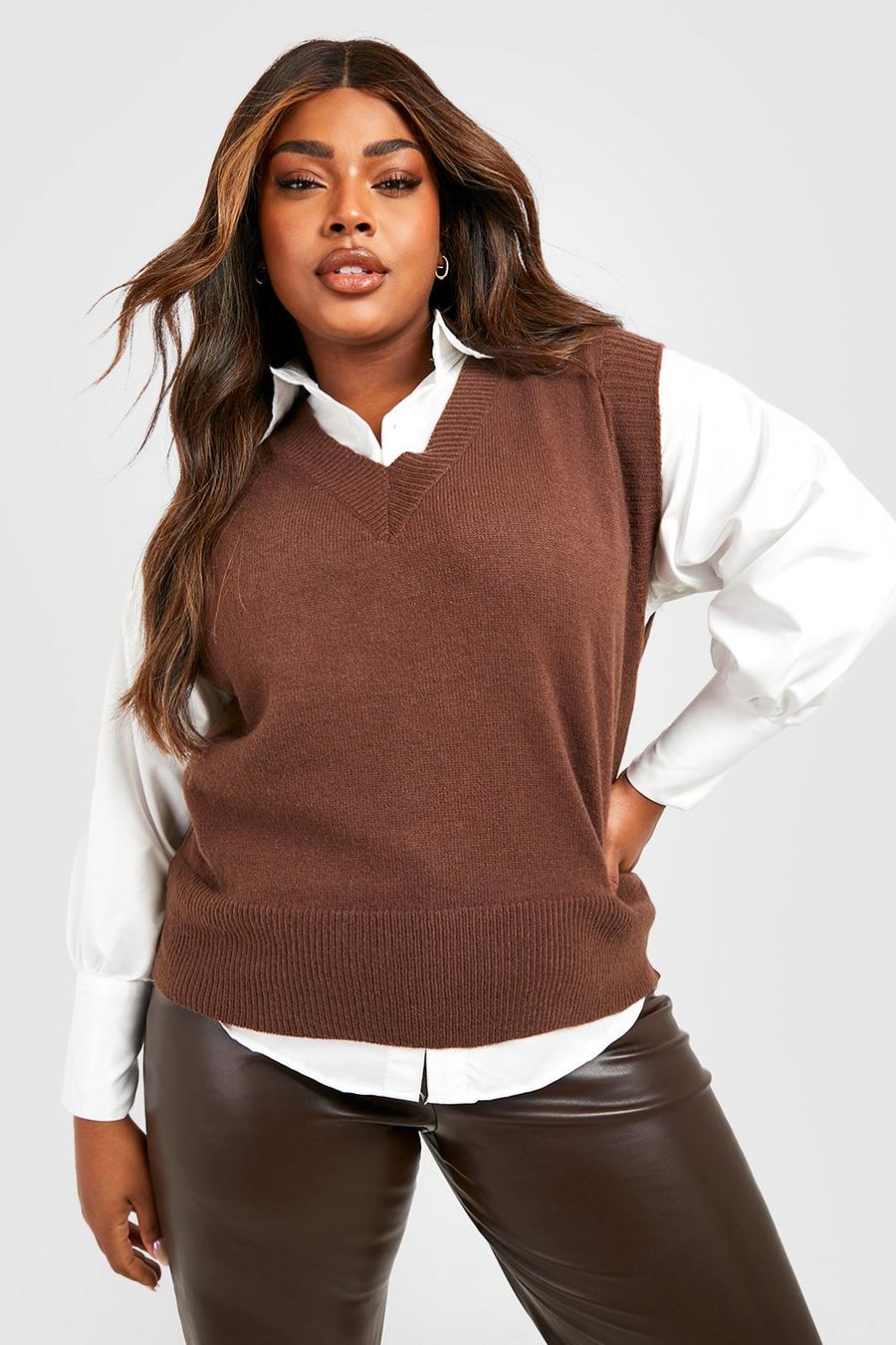 Chocolate Plus Knitted V Neck 2 In 1 Shirt image number 1