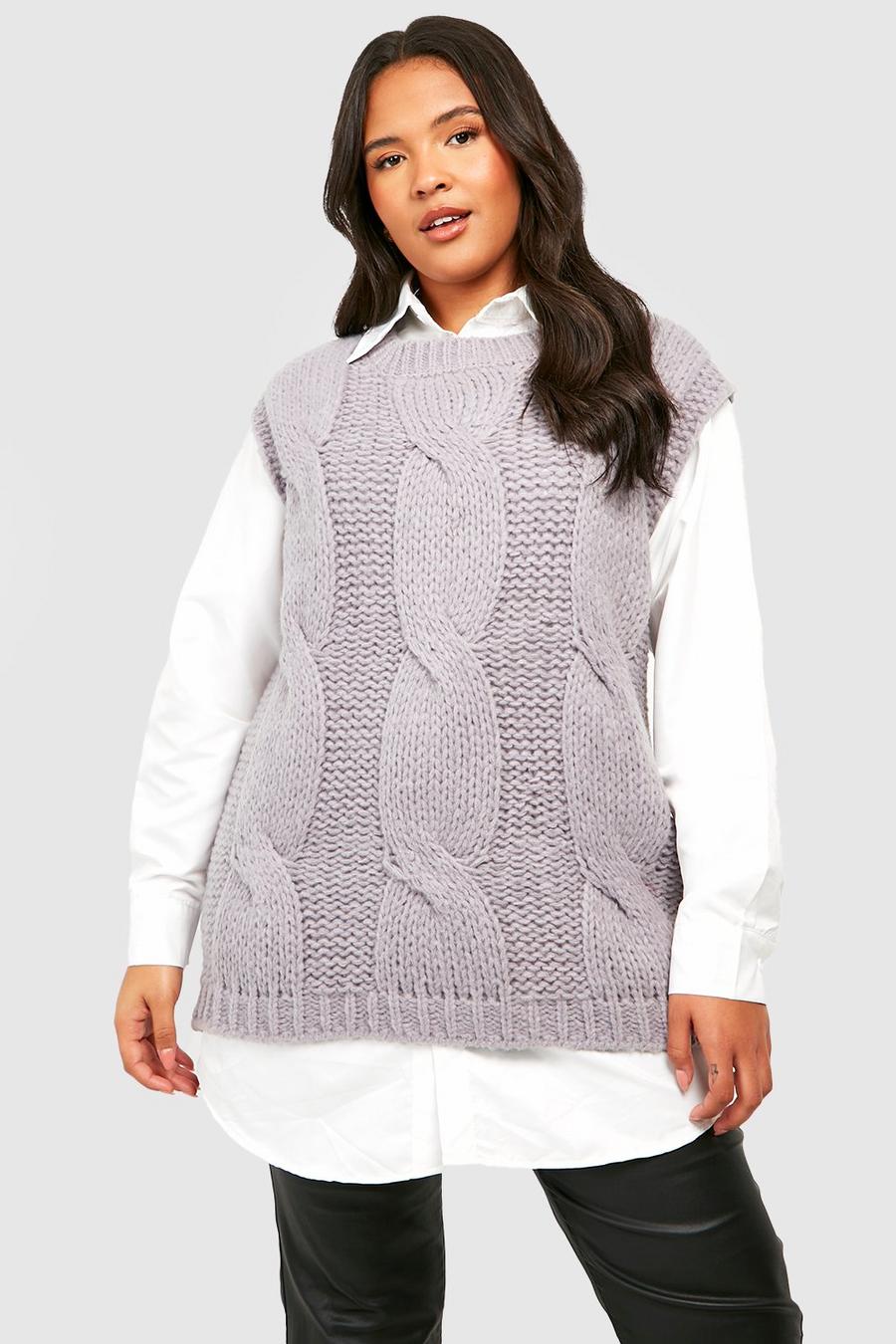 Grey Plus Cable Knit 2 In 1 Shirt image number 1