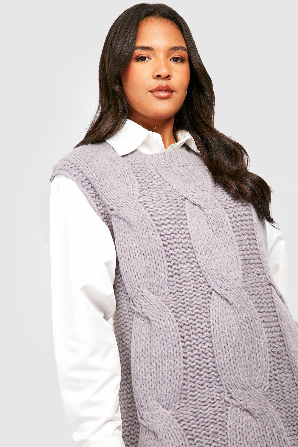 Women s Plus Cable Knit 2 In 1 Shirt Boohoo UK