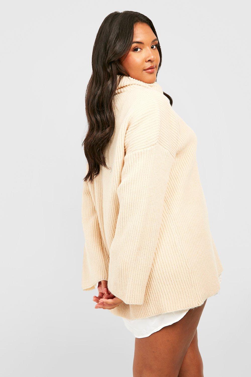 Plus Chunky Knit Turtleneck 2 In 1 Shirt Dress