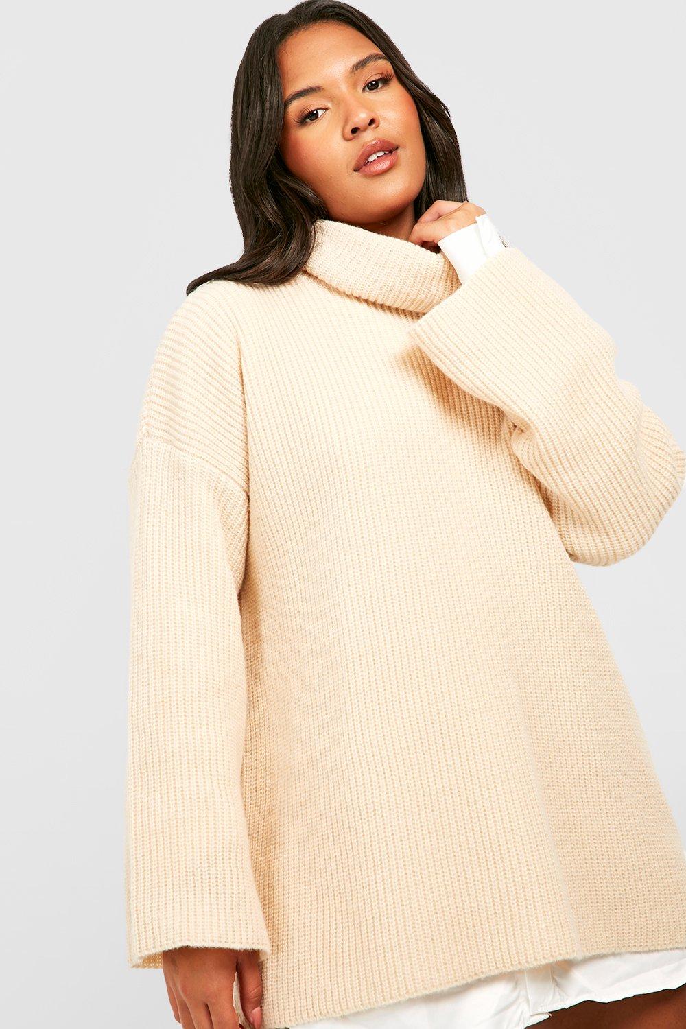 Plus Chunky Knit Roll Neck 2 In 1 Shirt Dress boohoo