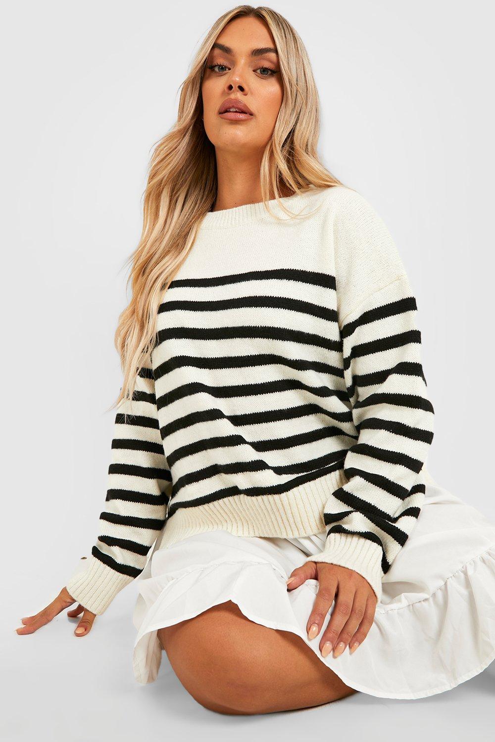 Plus Knitted Stripe Jumper 2 In 1 Shirt Dress boohoo