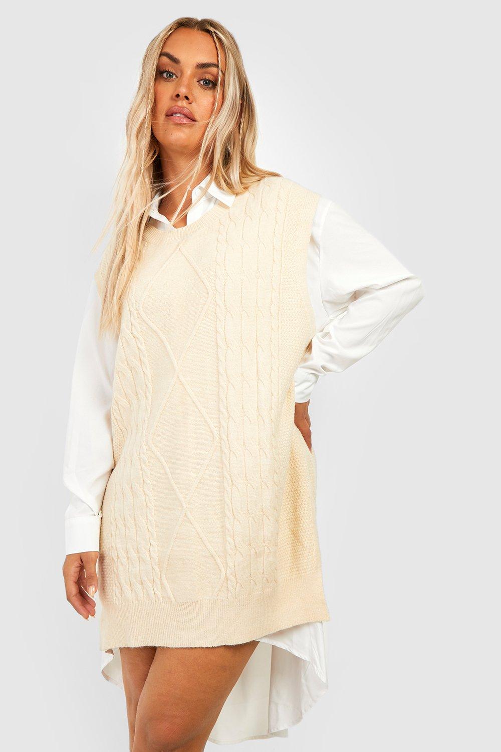 Plus Knitted Vest 2 In 1 Shirt Dress | boohoo NO