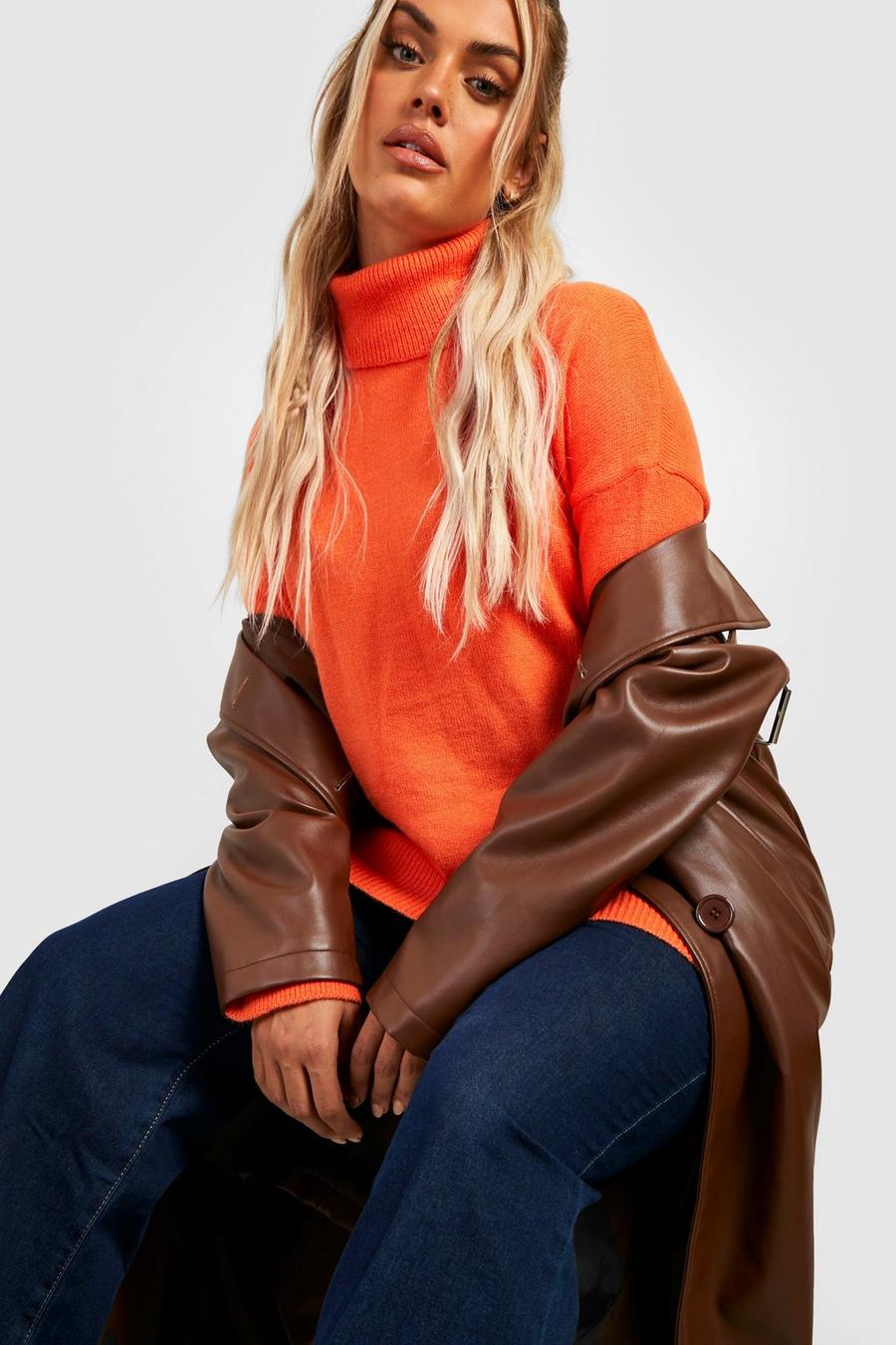 Orange Plus Wide Sleeve Turtleneck Sweater image number 1