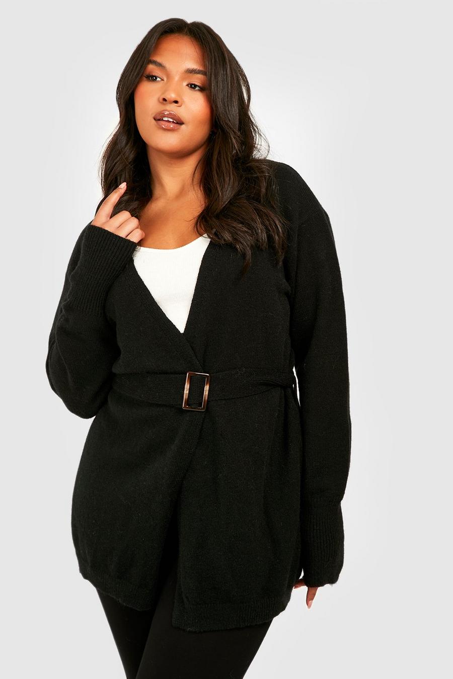 Black Plus Tort Belted Knitted Cardigan