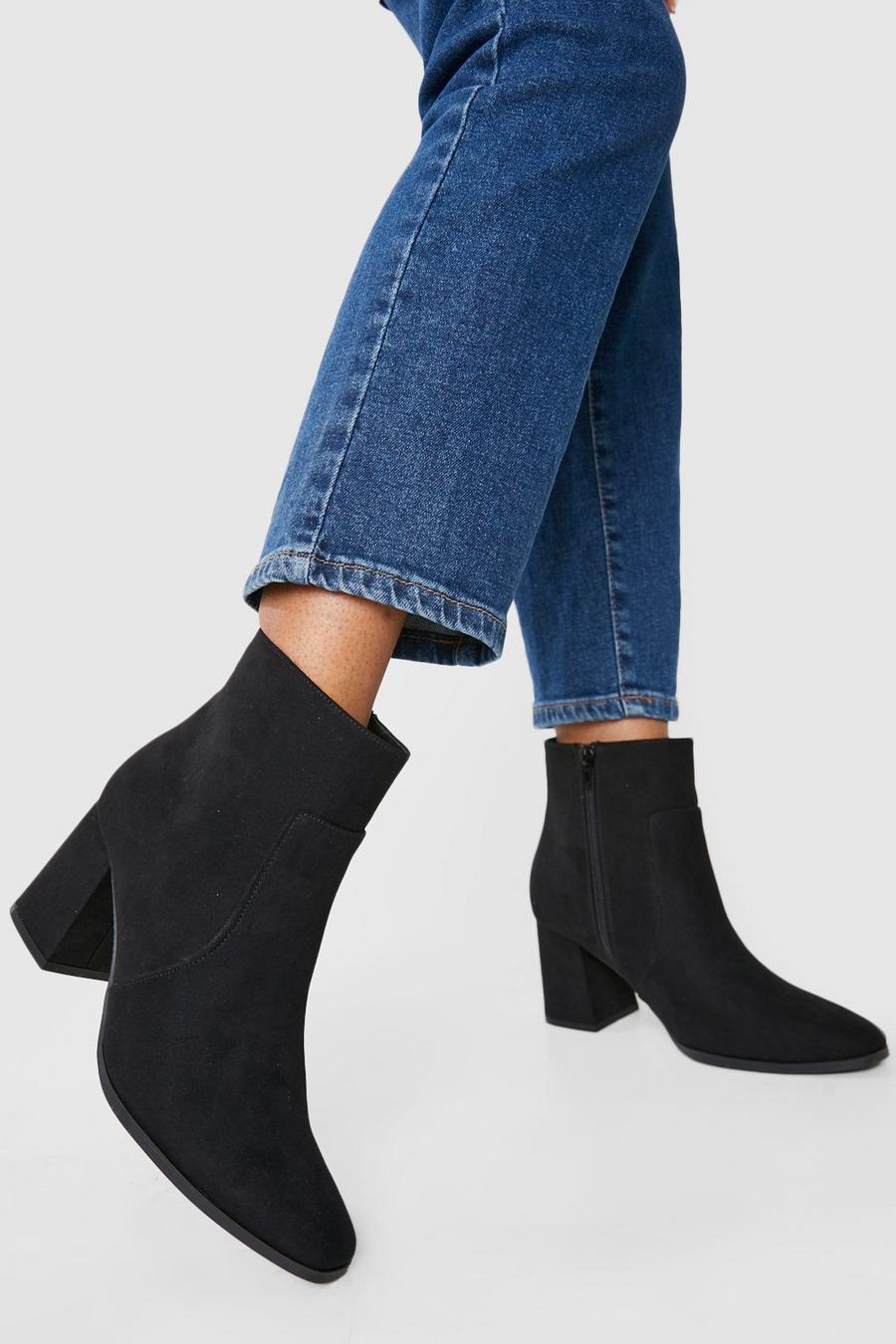 Black Wide Fit Block Heel Shoe Boots