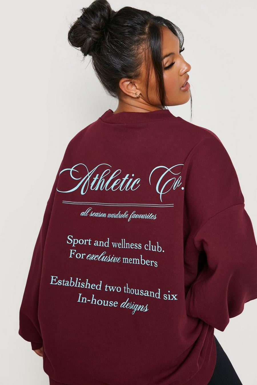 Wine red Plus Athletic Back Print Oversized Sweater