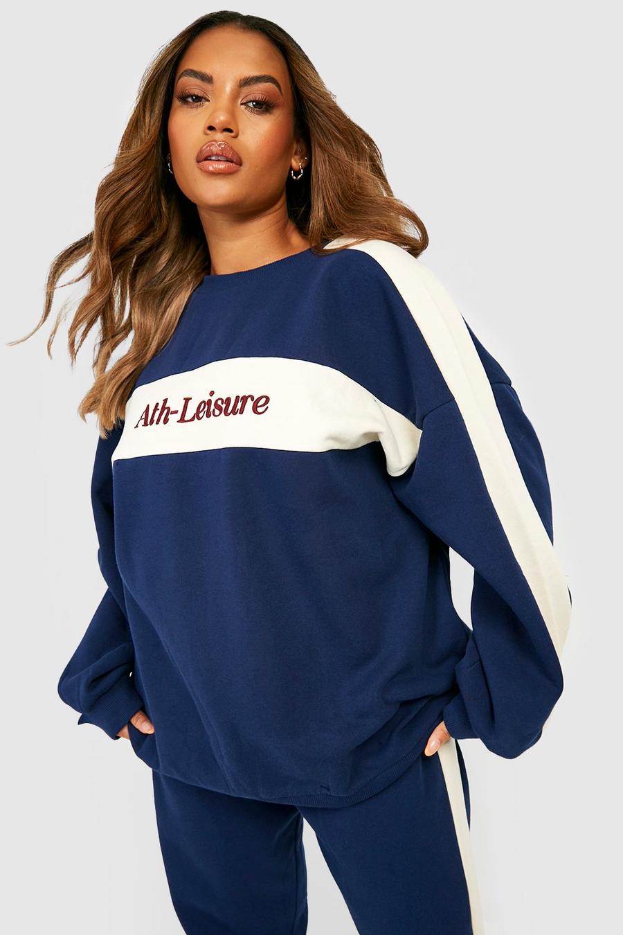 Navy Plus Color Block Sweater Tracksuit image number 1