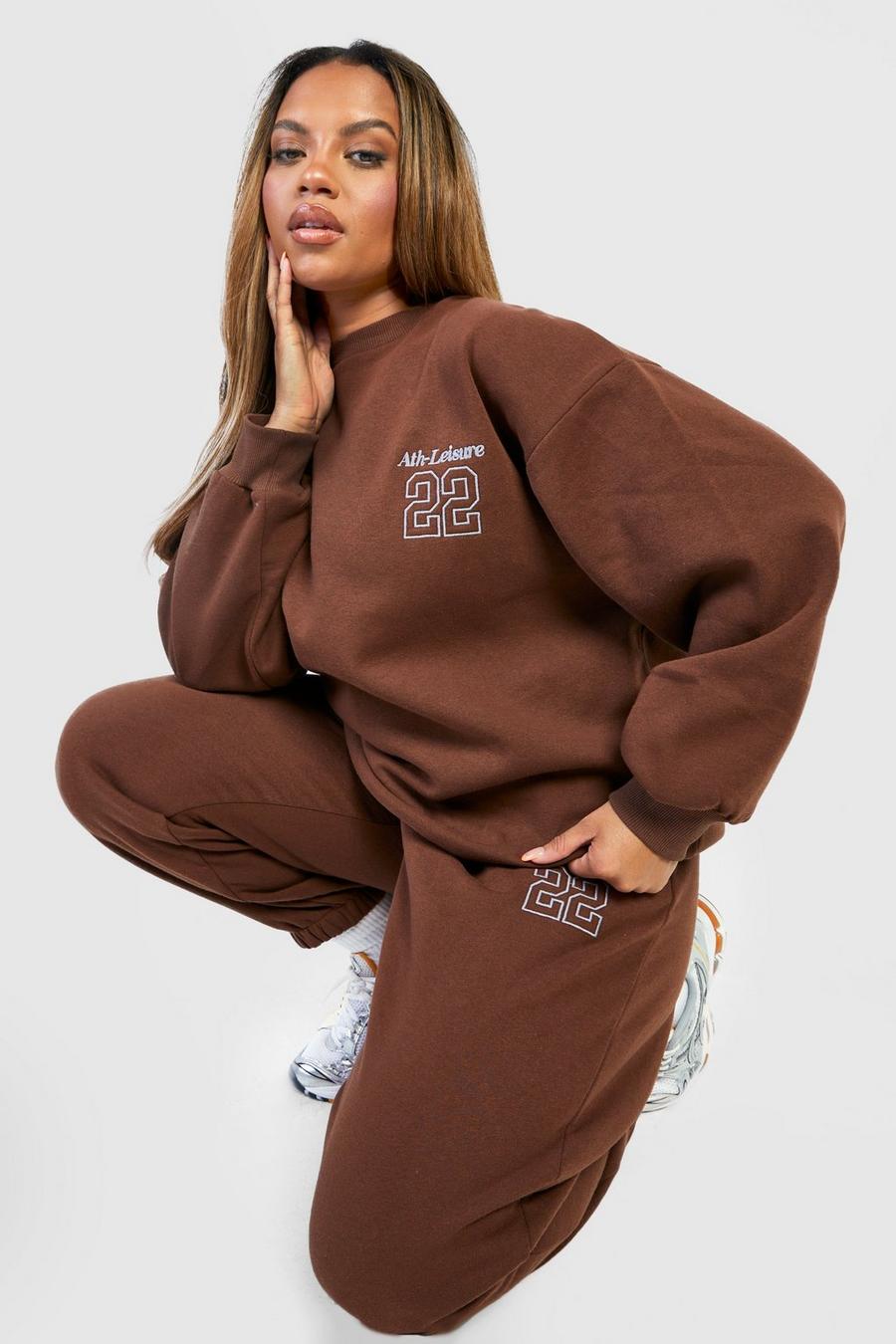 Plus Oversize Sweatshirt mit Applique, Chocolate marron image number 1