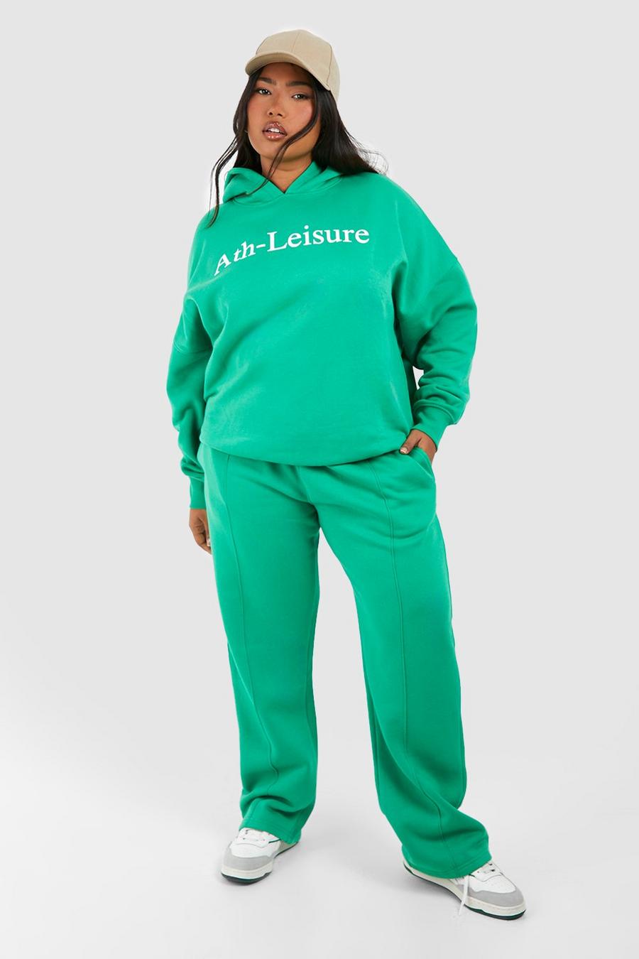 Tuta sportiva Plus Size con stampa Ath-Leisure e cappuccio, Green verde