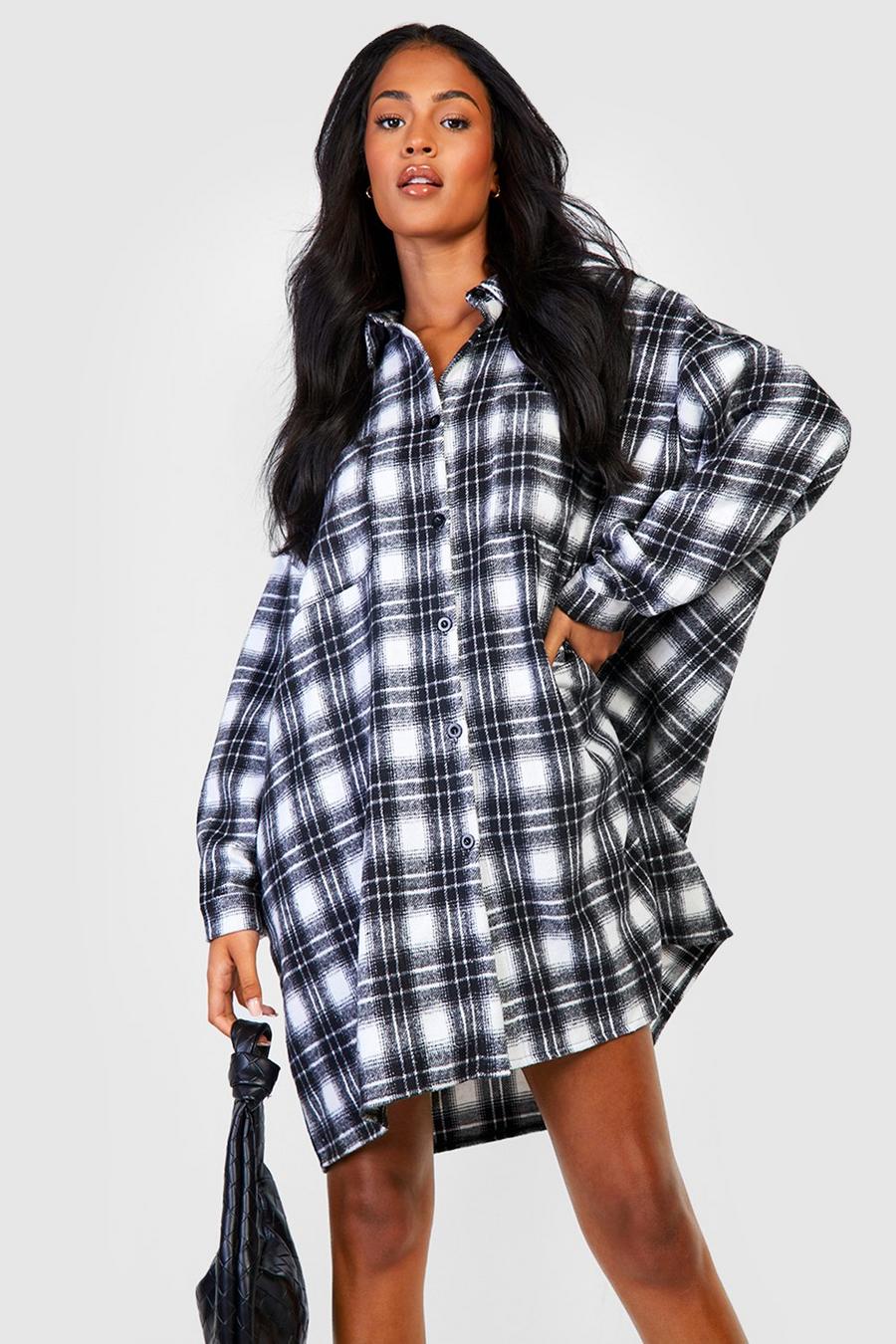 Black Tall Oversized Checked Shirt Dress image number 1