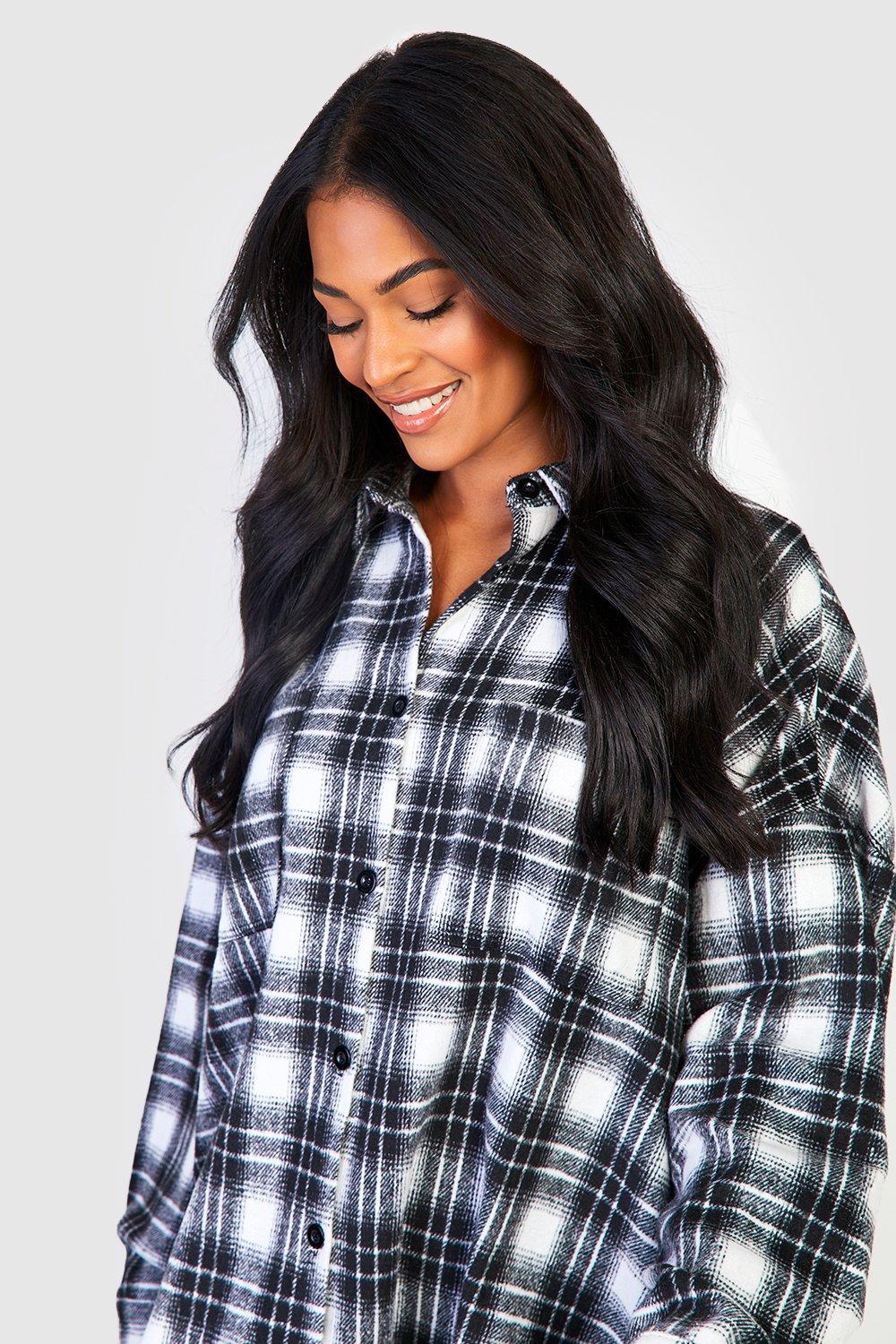 Long checked shirt dress womens on sale