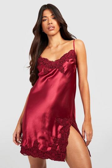 Tall Contrast Lace Satin Chemise berry