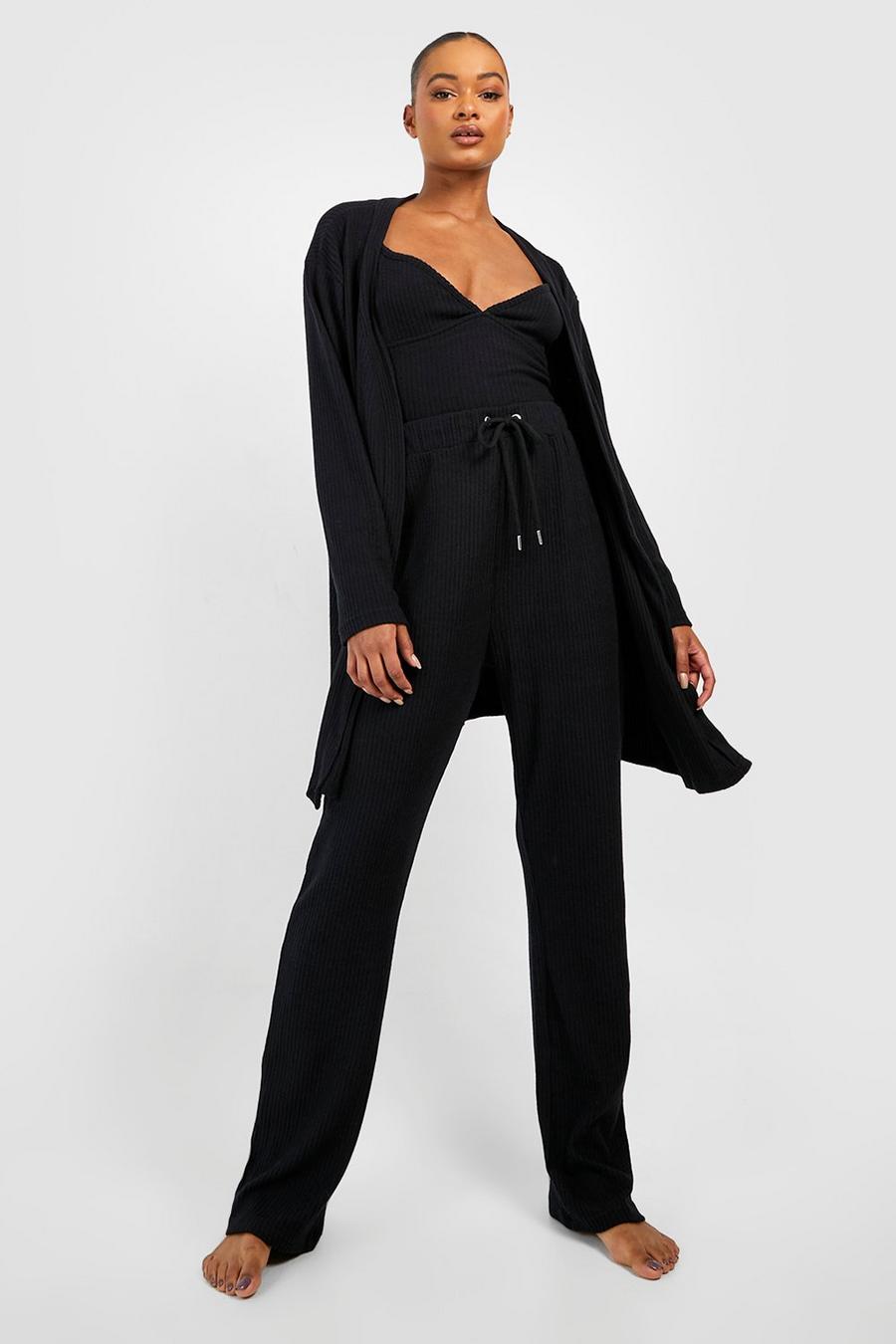 Black schwarz Tall 3pc Ribbed Loungewear Set