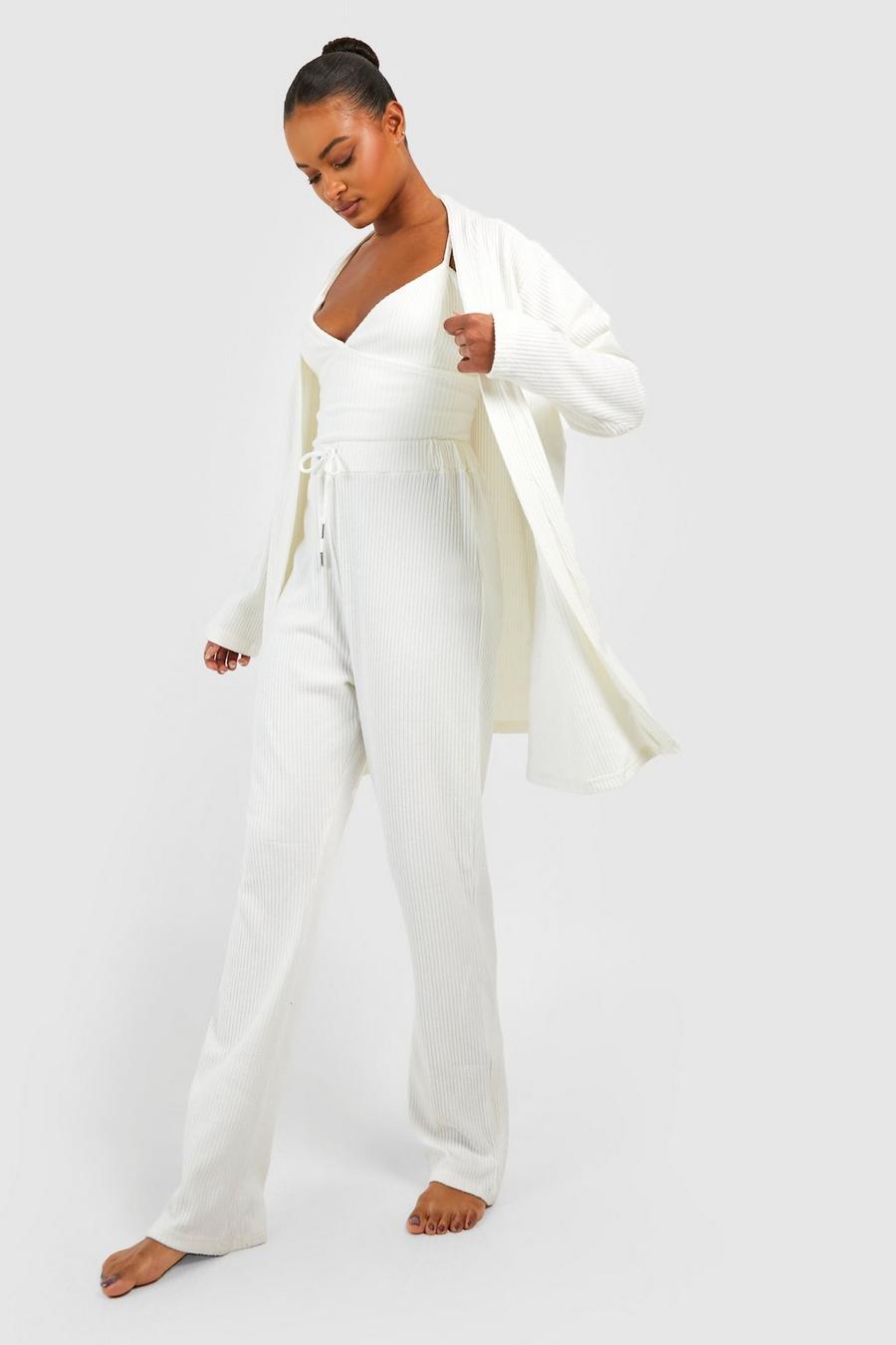 Cream Tall 3pc Ribbed Loungewear Set image number 1