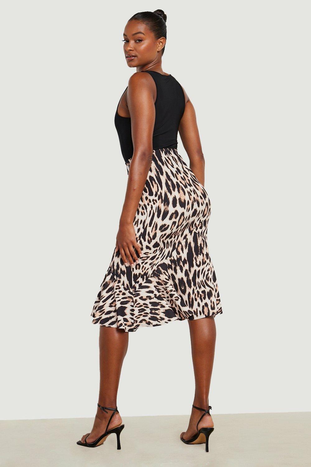 Tall Woven Leopard Midi Skirt