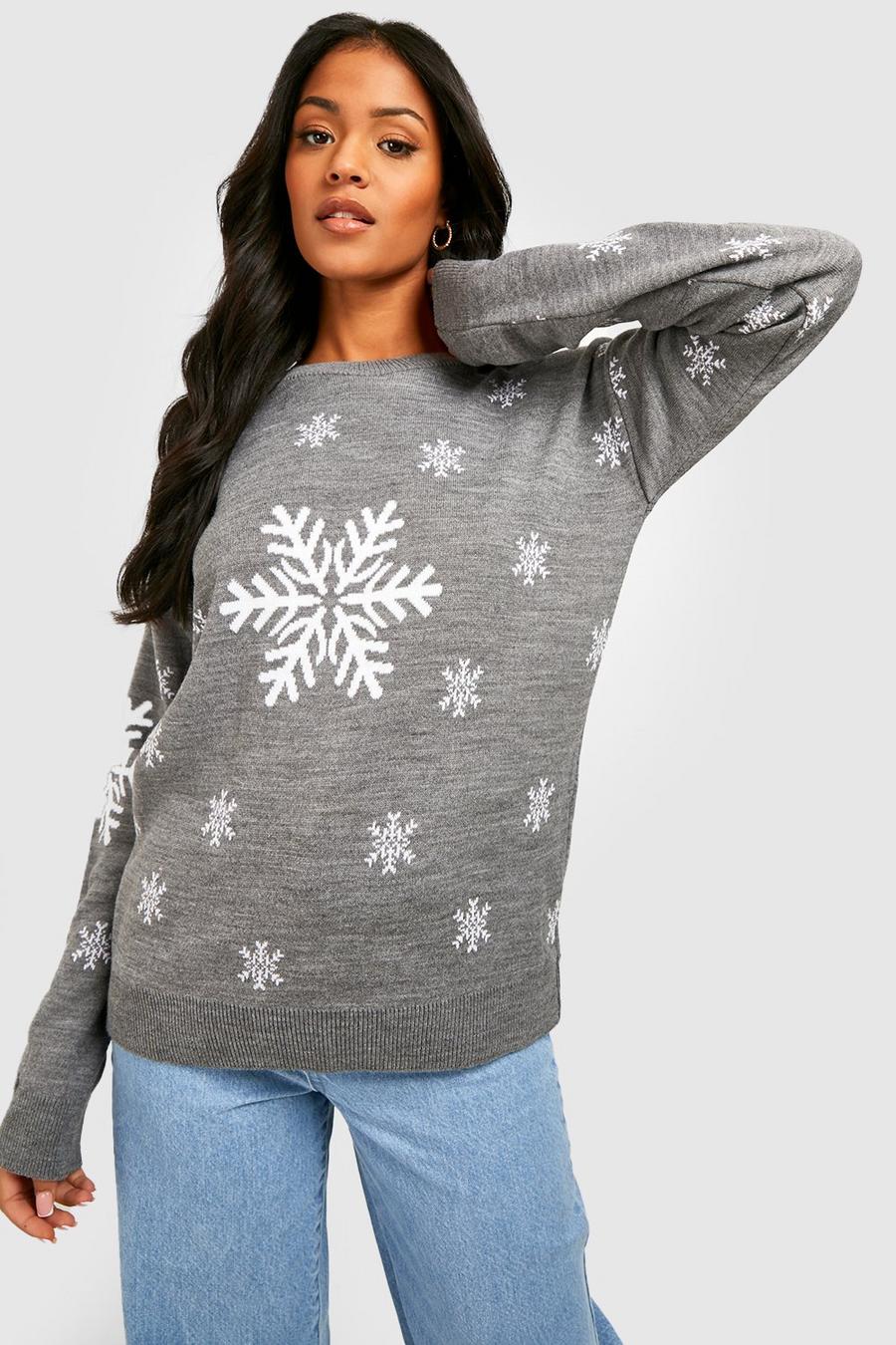 Grey Tall Snowflake Christmas Jumper image number 1