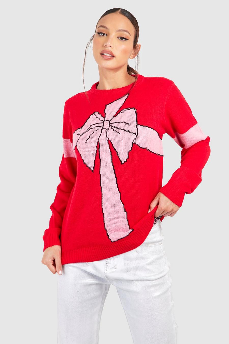 אדום סוודר עם סרט לחג המולד, לנשים גבוהות
