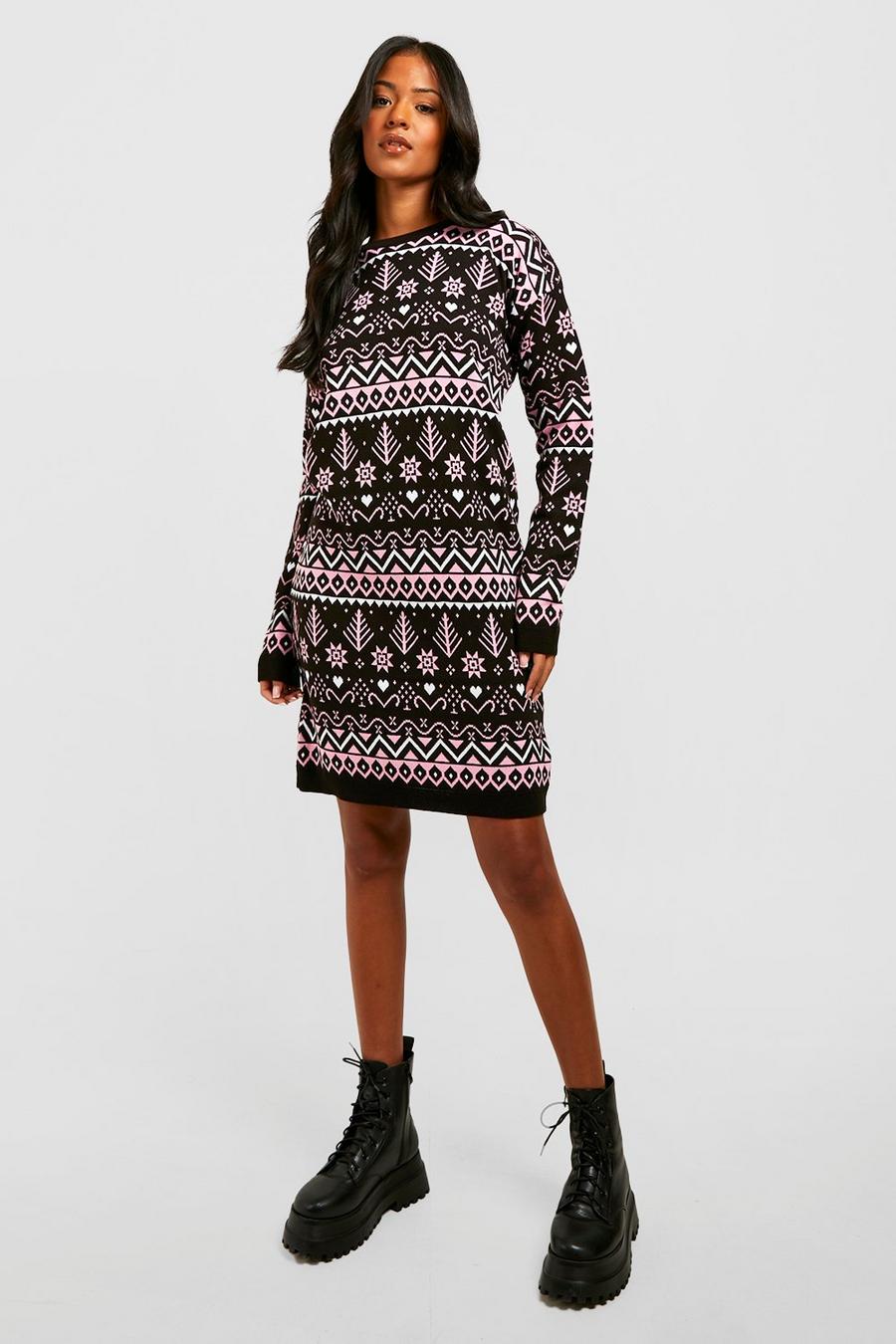 Black Tall Fairisle Christmas Sweater Dress image number 1