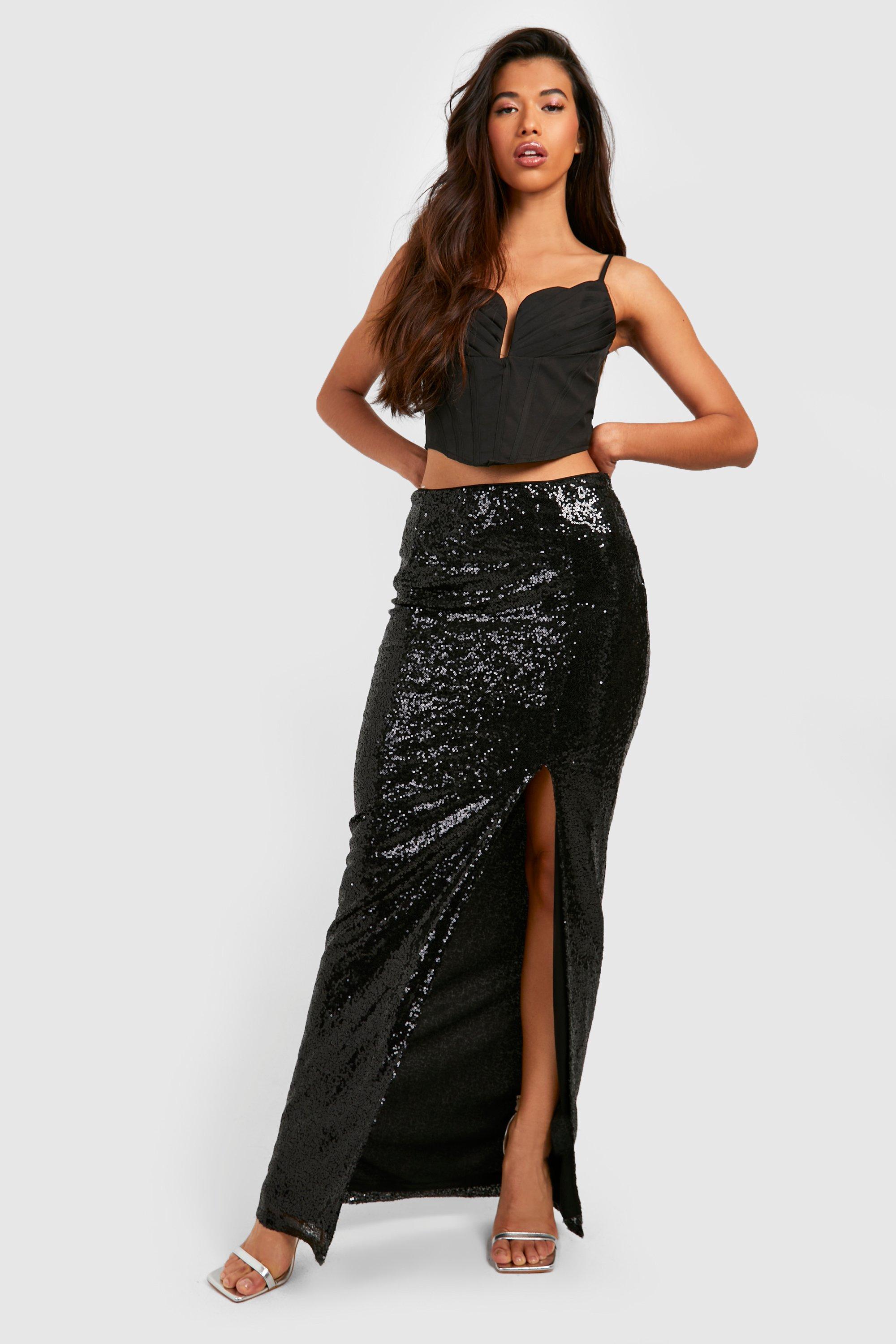 Sequin maxi shop skirt boohoo