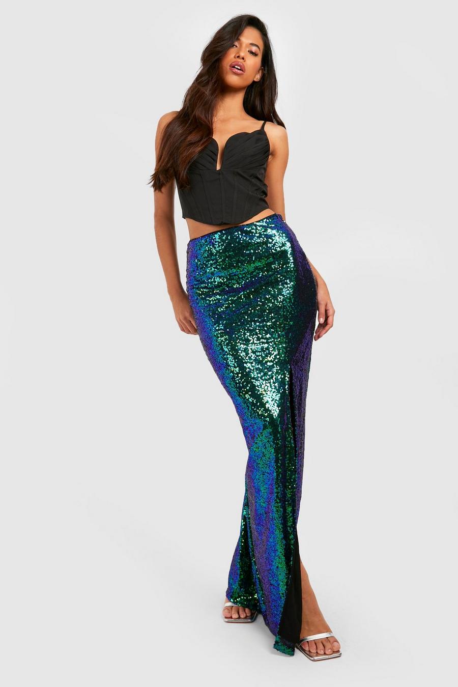 Emerald Tall Side Slit Sequin Maxi Skirt image number 1