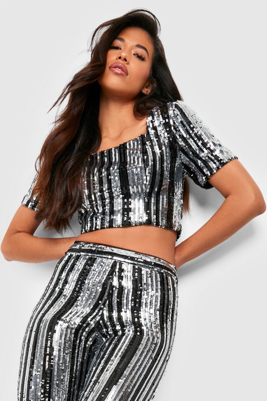 Black Tall Stripe Sequin Top image number 1