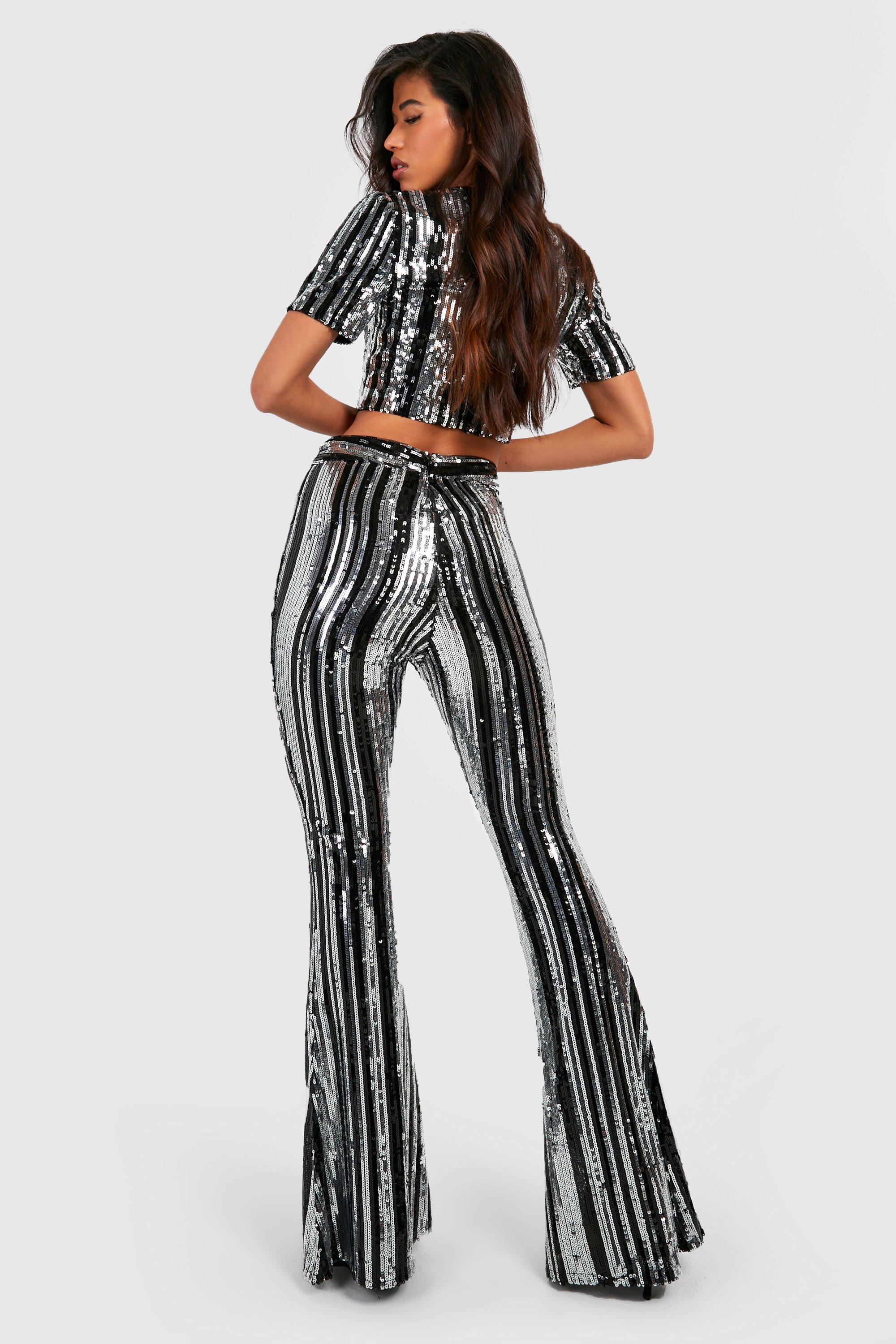 Mens Pin Stripe Black Bell Bottoms Flares Pants Retro Striped Trousers