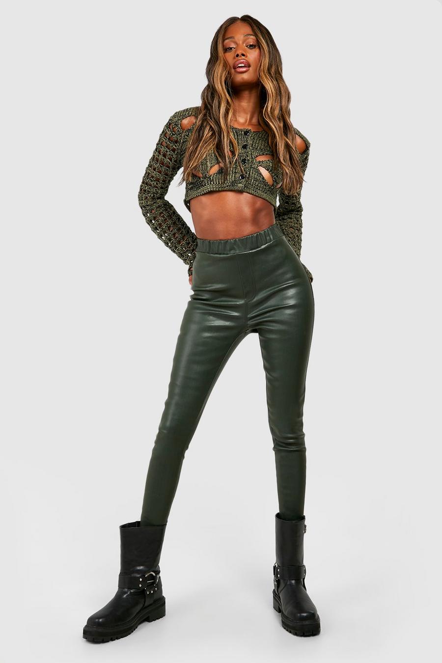 Forest green Coated High Waisted Denim Jeggings