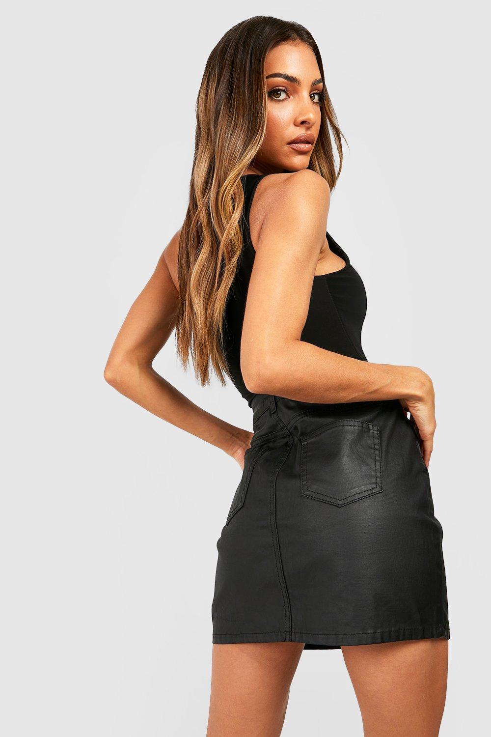 High waisted black denim mini skirt sale