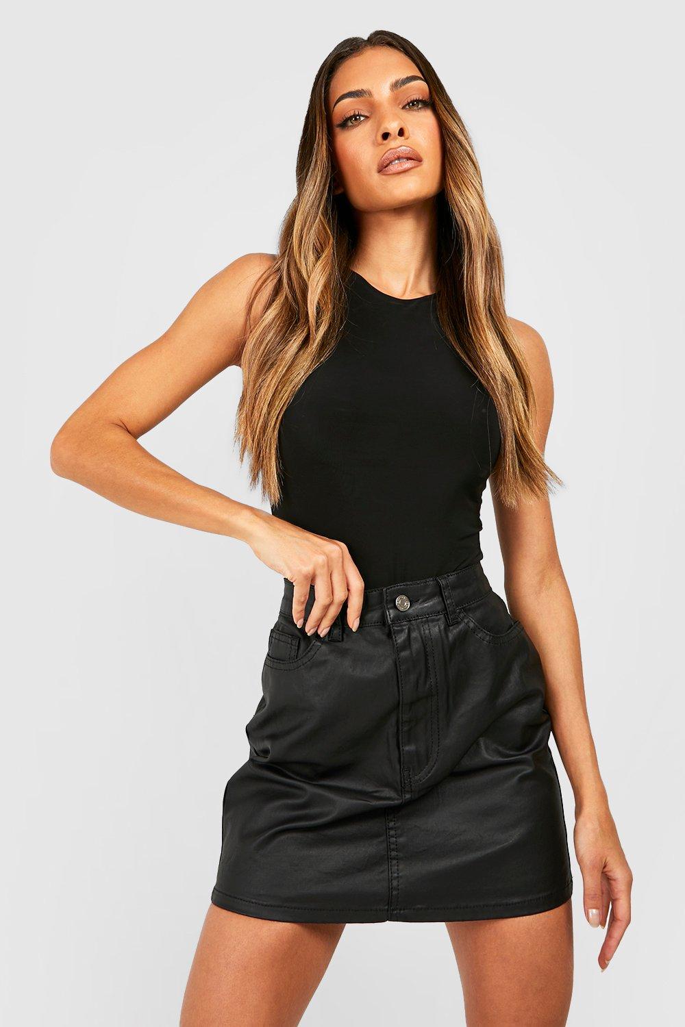 Black denim on sale mini skirt boohoo