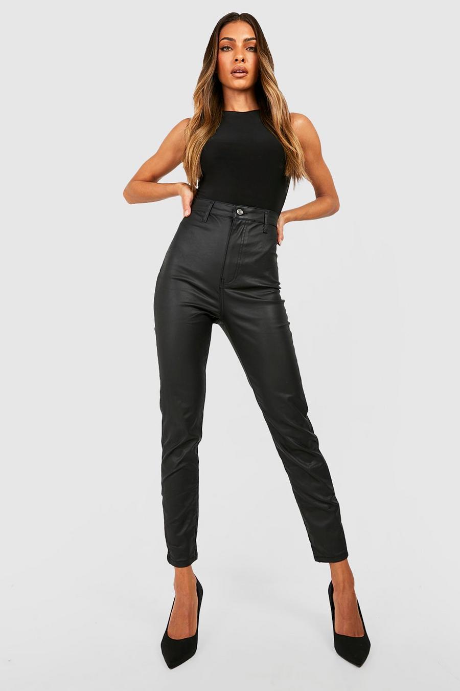שחור מכנסי ג'ינס סקיני בגזרה גבוהה בסגנון דיסקו עם ציפוי image number 1