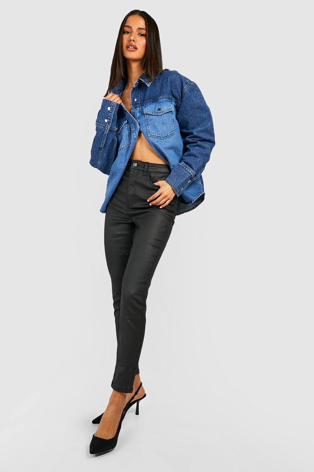 Coated 5 Pocket High Waisted Skinny Jeans