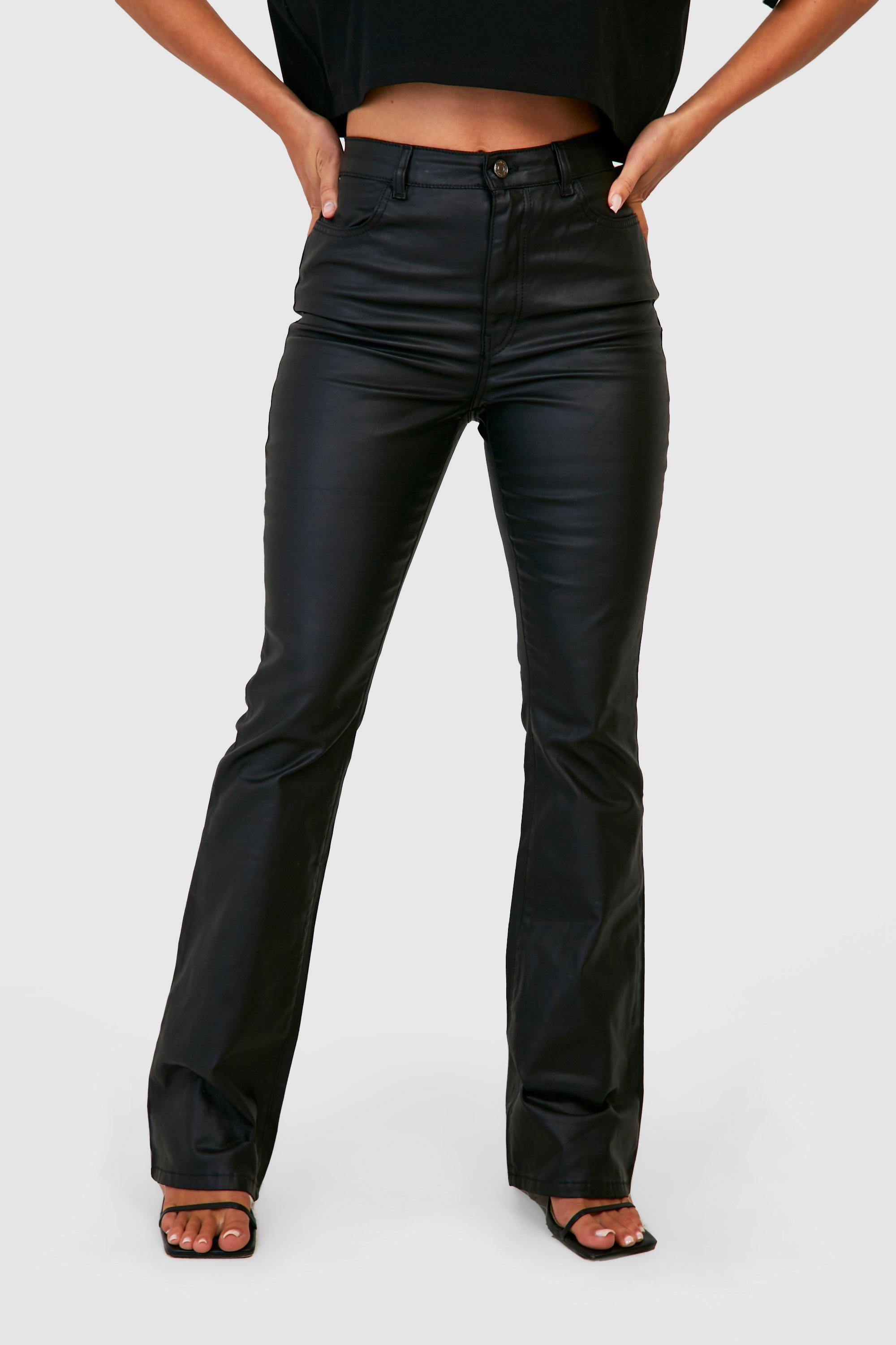 Flare-Leg High-Rise Black Coated Jeans