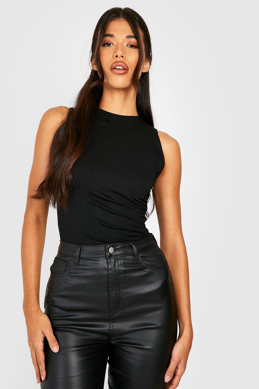 Black Tall Ruched Side Sleeveless Bodysuit image number 1