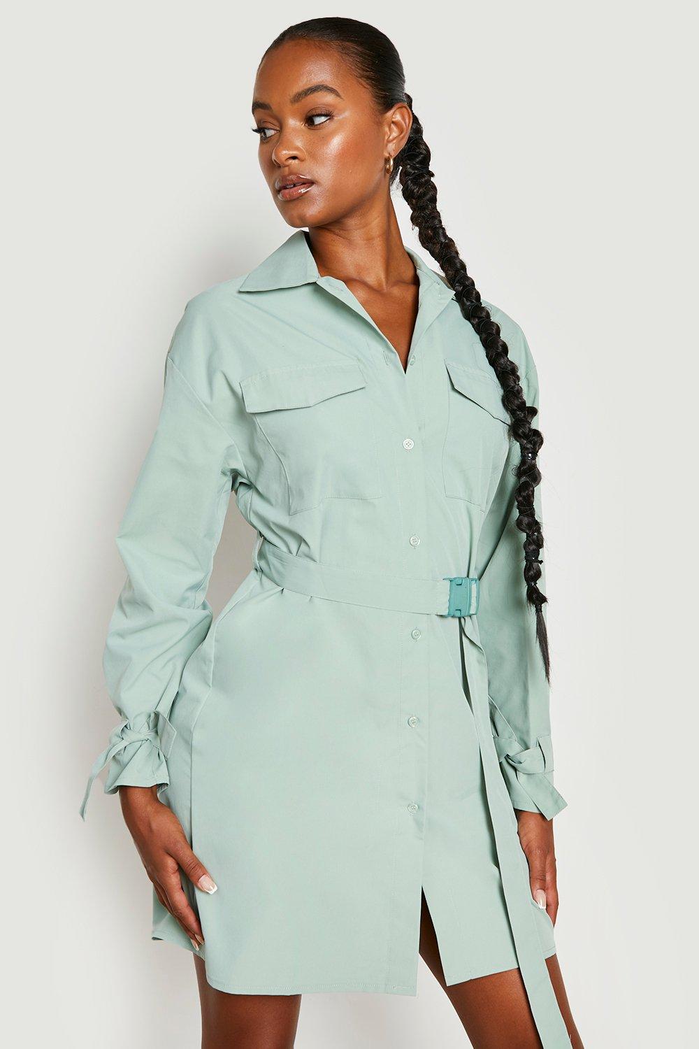 Belted utility shop shirt dress