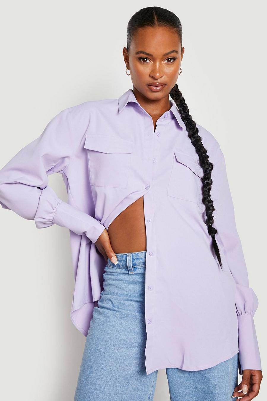 Lilac Tall Oversized Cargo Shirt image number 1