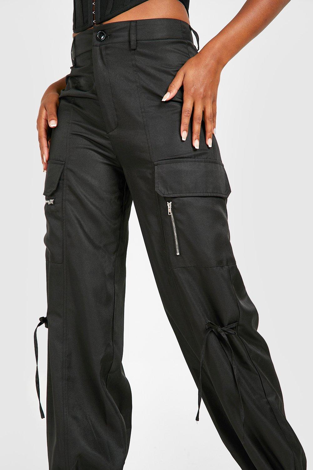 Missguided turn up cuff cargo pants in black