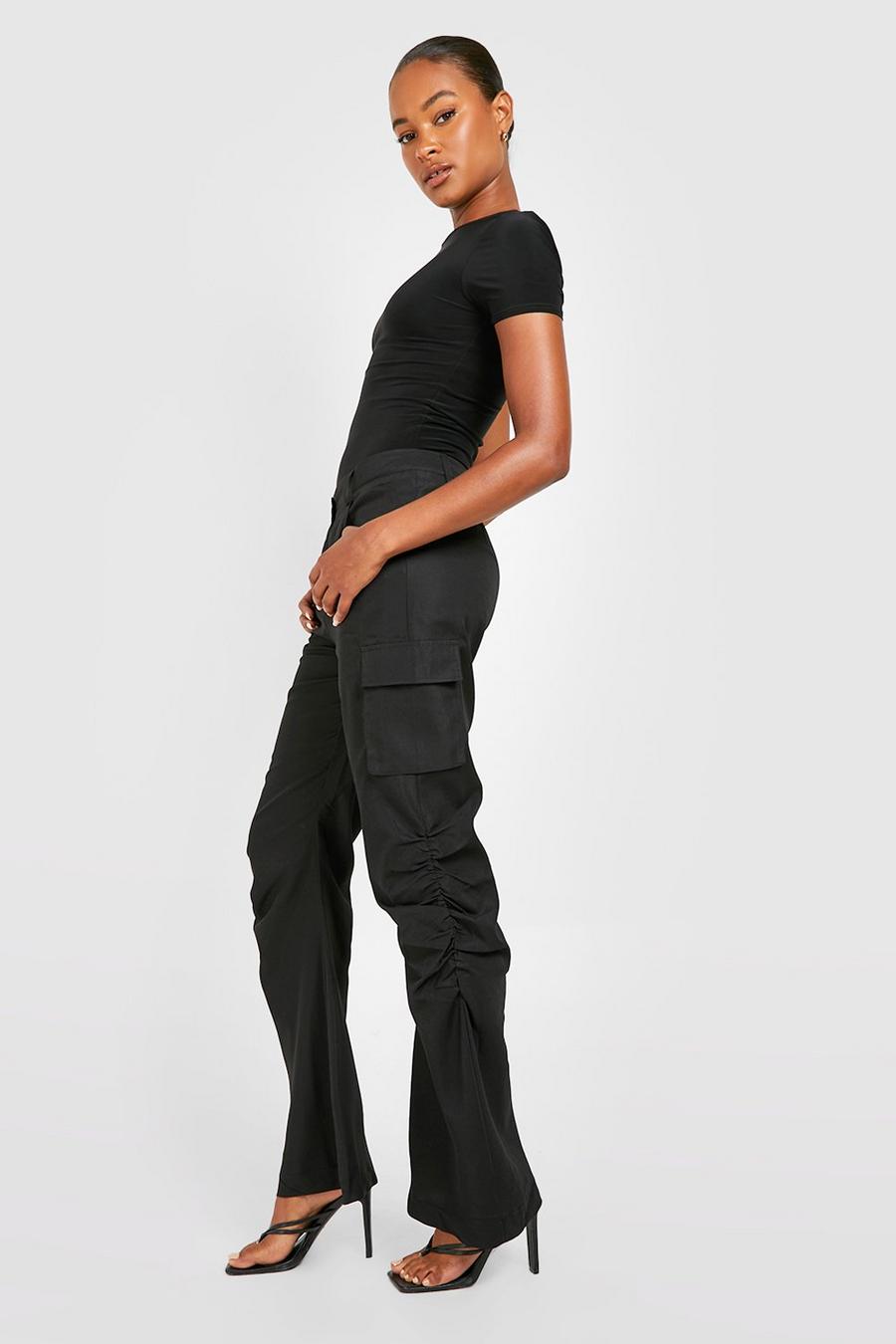 Black Tall Ruched Low Rise Cargo Pants image number 1
