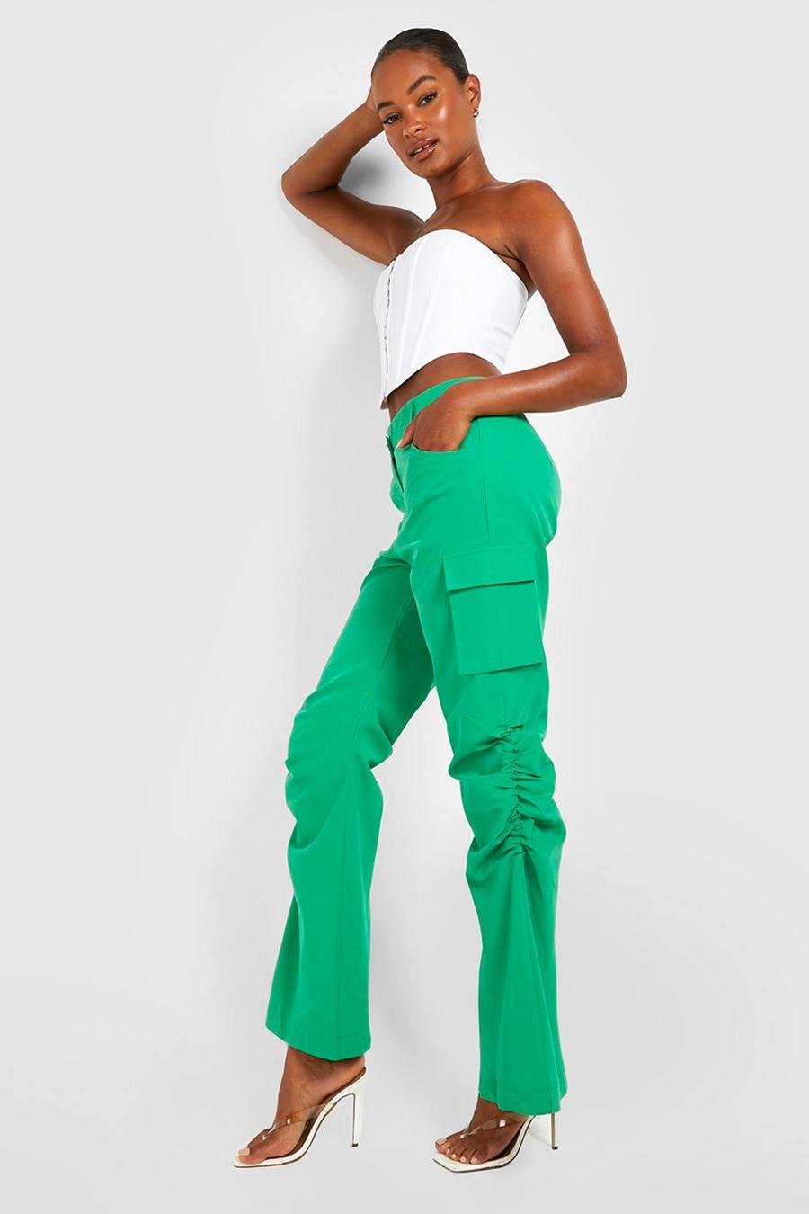 Green Tall Ruched Low Rise Cargo Pants image number 1