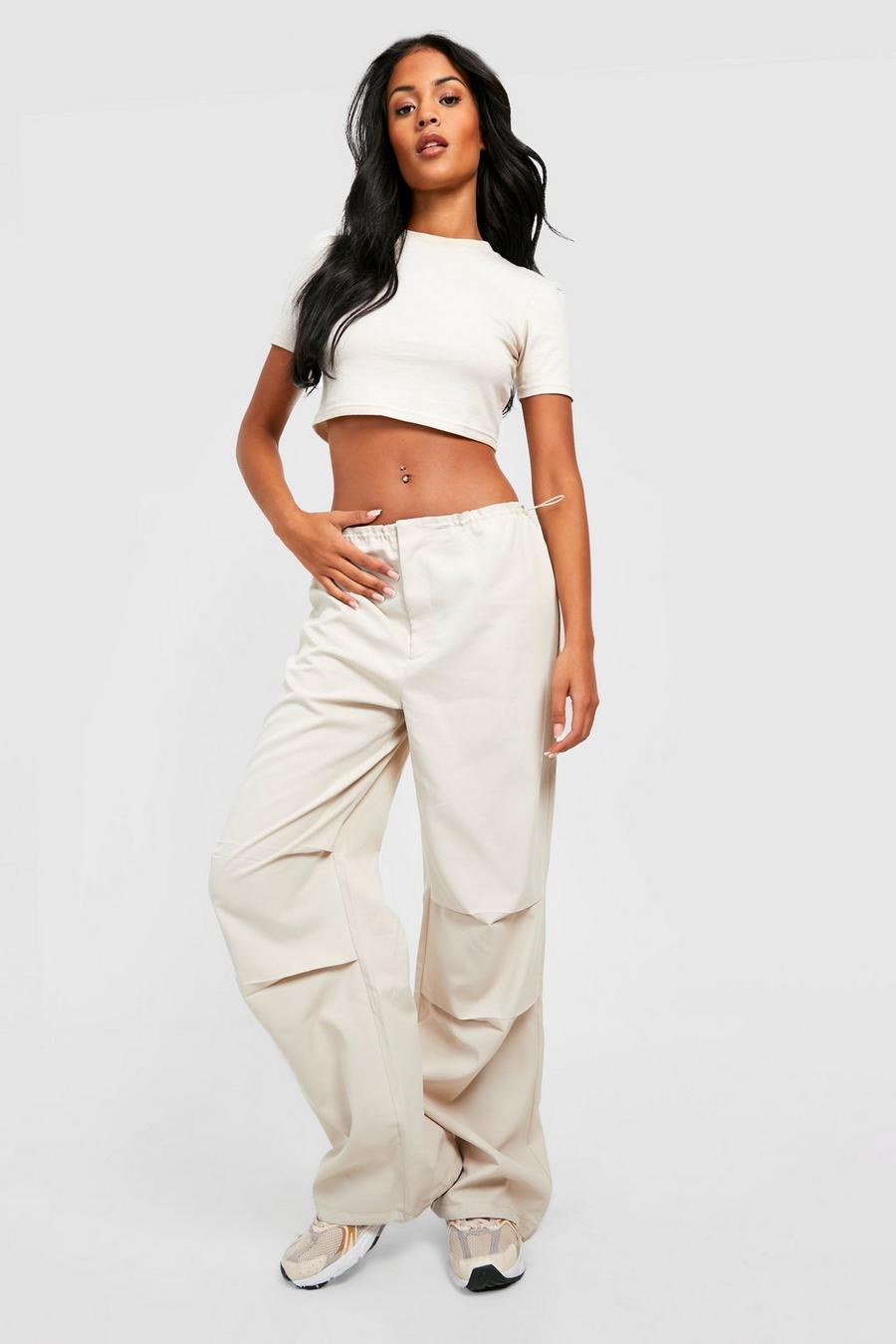 Stone Tall Low Rise Elasticated Waist Parachute Pants image number 1