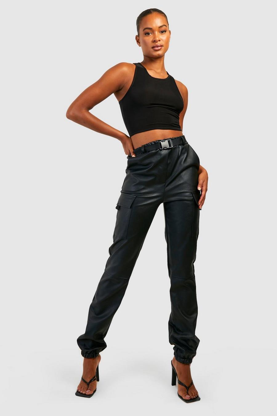 Black Tall Pu Cargo Cuffed Trouser image number 1