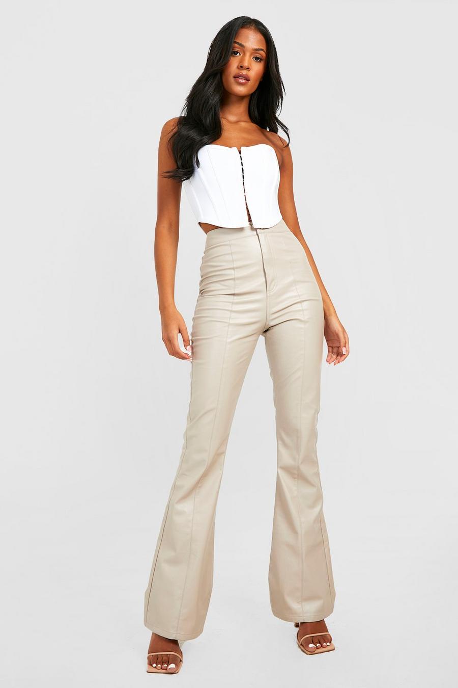 Stone Tall Flared Pu High Waisted Pants image number 1