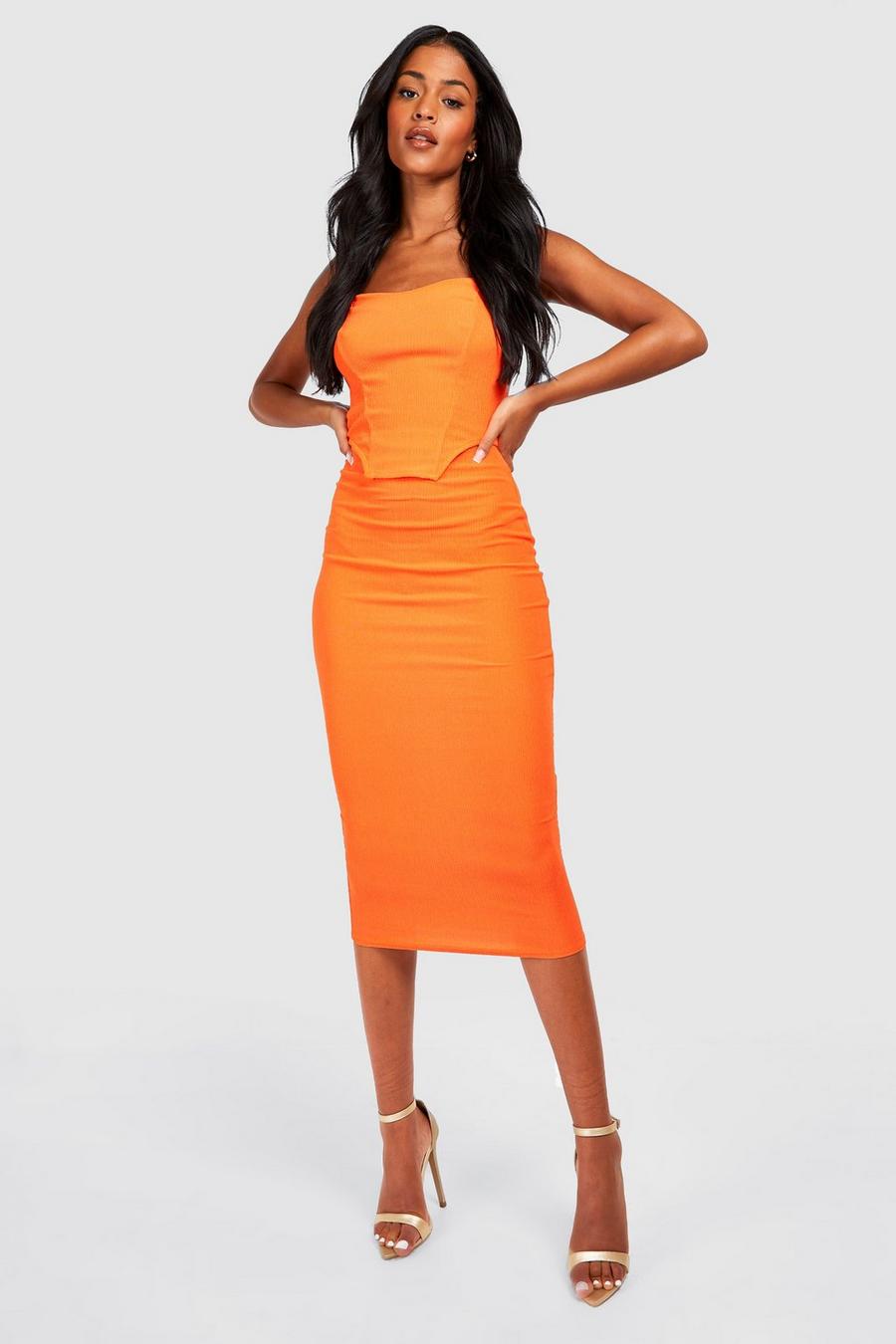 Orange Tall Crinkle Corset Dress image number 1