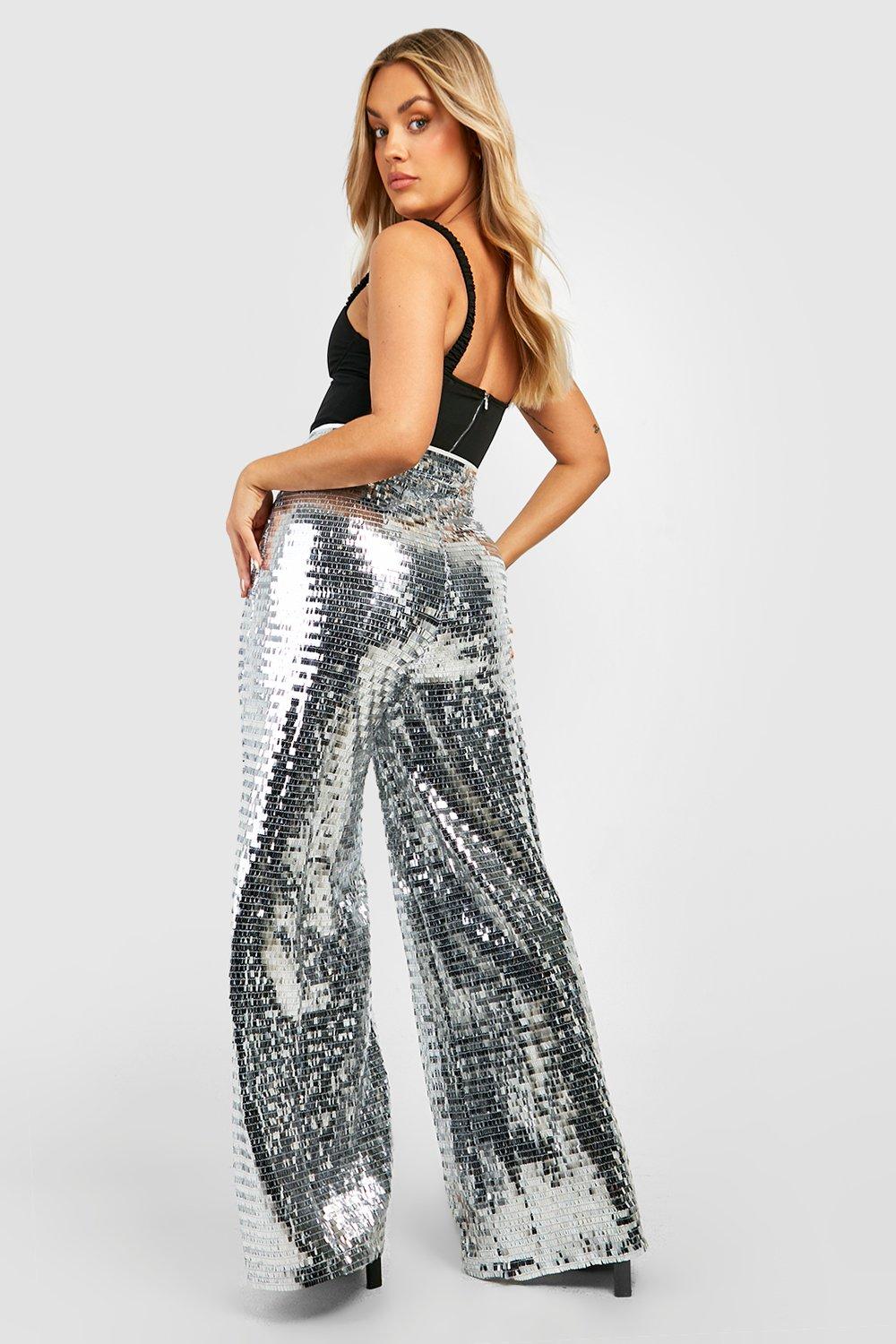 Sequin Damask High Waist Flared Pants